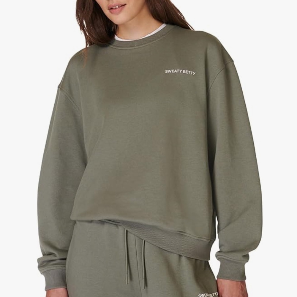 Sweaty Betty ‘Our Strength Is In Each Other” Fleece Sweatshirt Green, S/M NWT